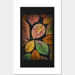 Autumn Leaf Collage with Black Background Posters and Art